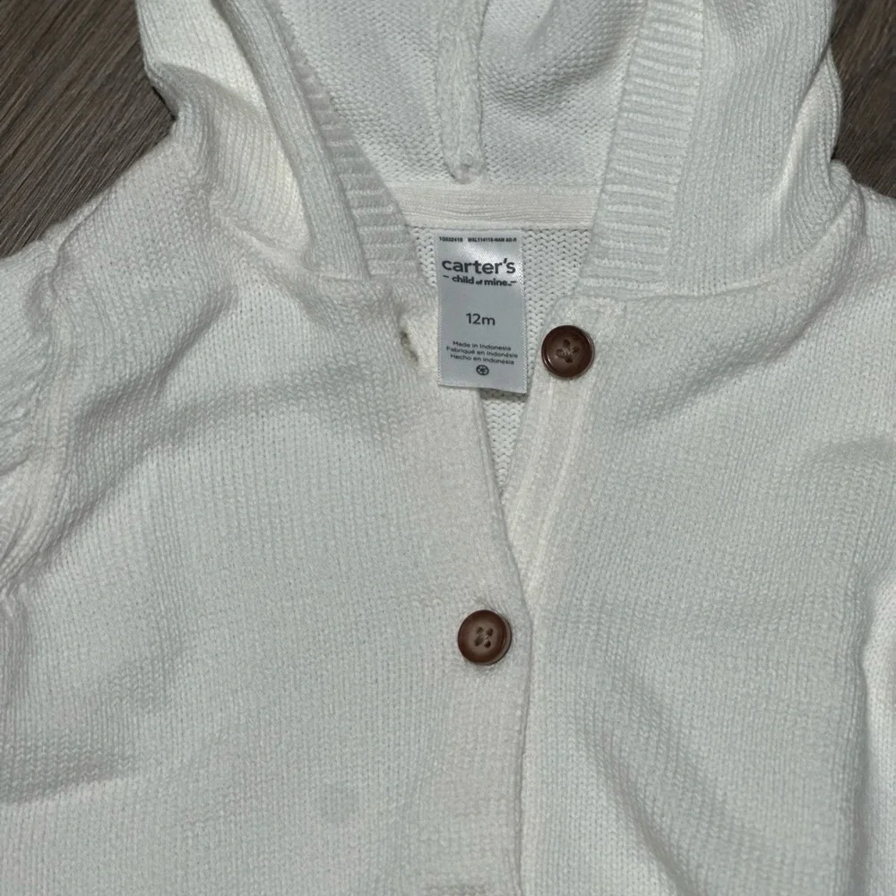 Carter's Hooded Animal Ears White Knit Hooded Baby Sweater